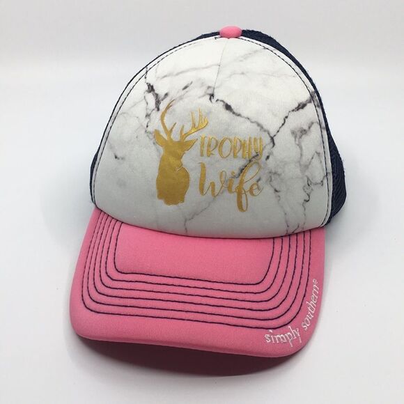 Simply Southern Trucker Hat Trophy Wife Pink and Navy Blue adjustable backstrap - Picture 16 of 16